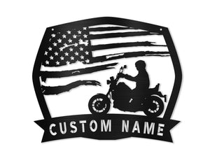 USA Flag Motorcycle Metal Sign