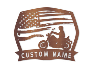 USA Flag Motorcycle Metal Sign