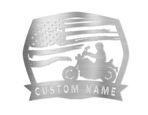 USA Flag Motorcycle Metal Sign